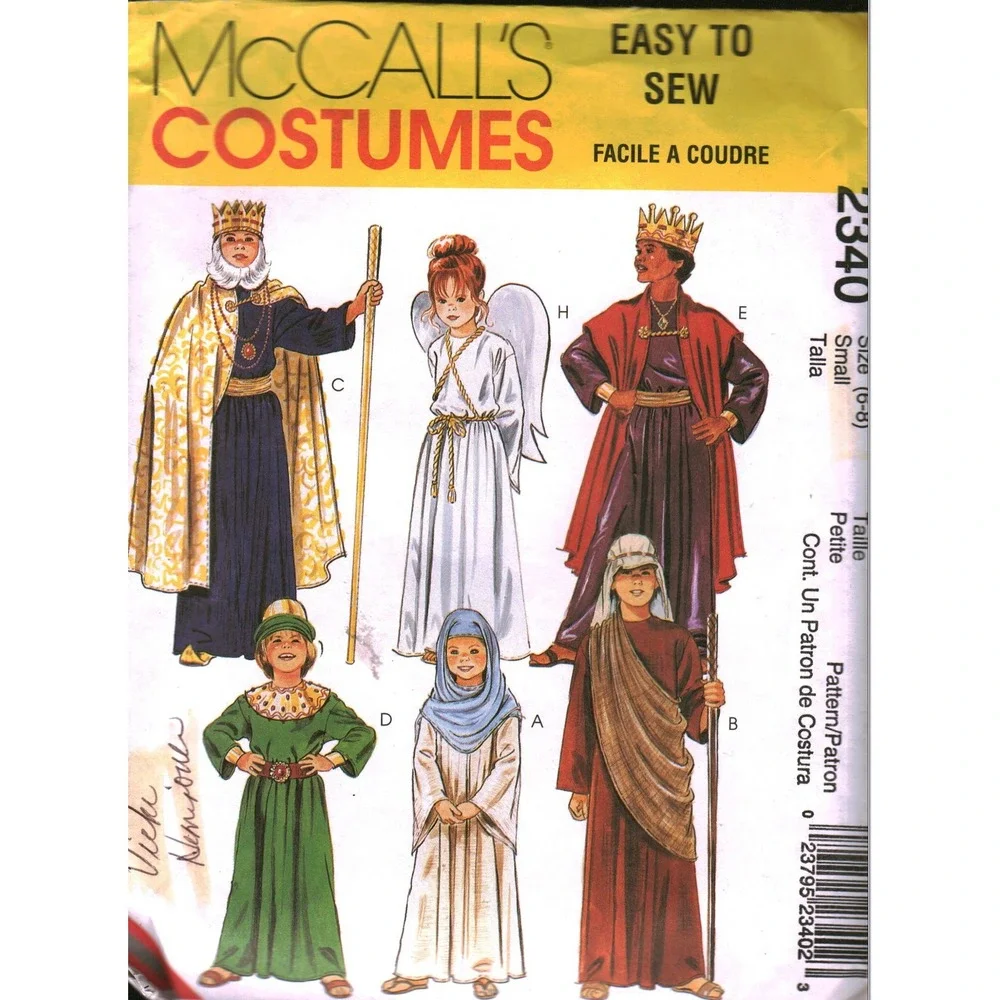 McCalls 2340 Childrens Biblical Costume Pattern King Angel Shepherd Size S 6-8